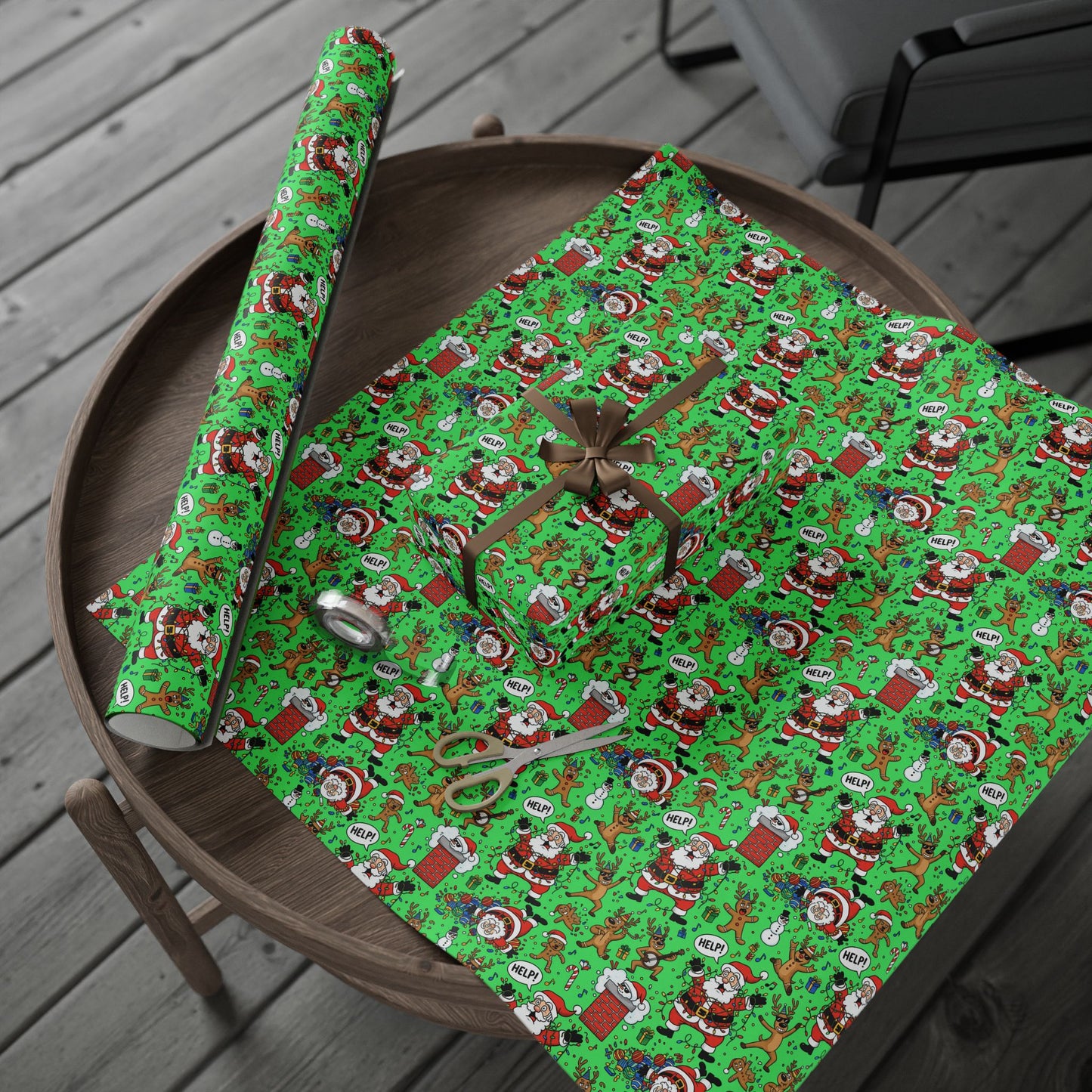 Green Santa & Gingerbread Madness — Holiday Wrapping Paper Rolls