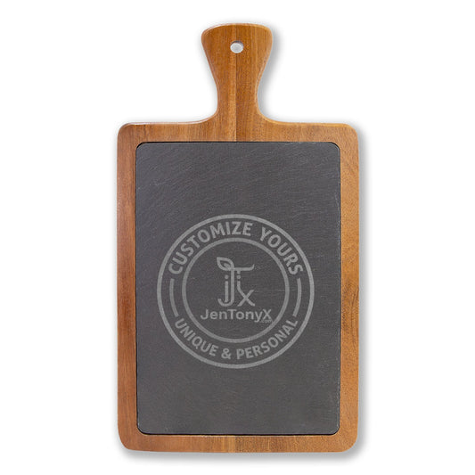 Personalized Engraved Charcuterie Board with Slate Insert & Cheese Knives