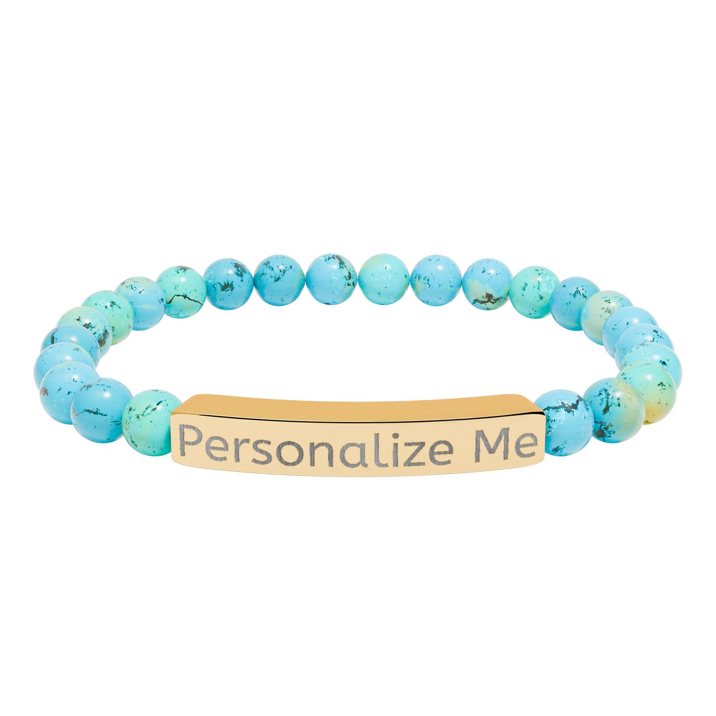 Personalized Natural Stone Bar Bracelet — Engraved Stretch Beaded Bracelet