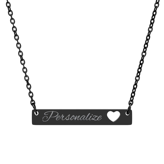 Personalized Cutout Heart Bar Necklace — Engraved Name Bar Pendant