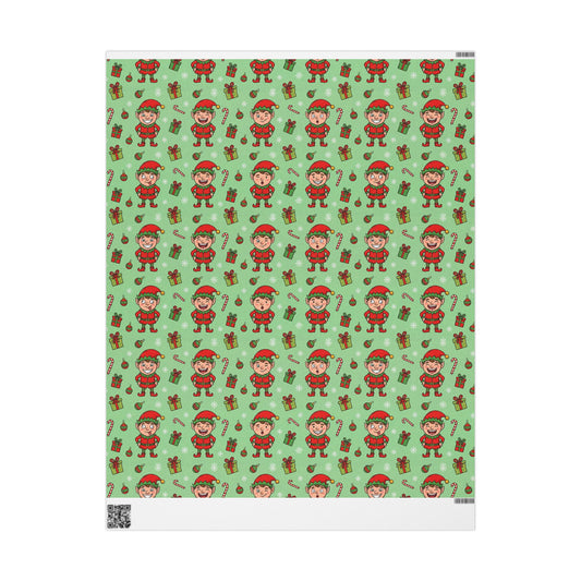 Personalize! Green Pattern with Elves, Presents & Candy Canes — Holiday Wrapping Paper Rolls