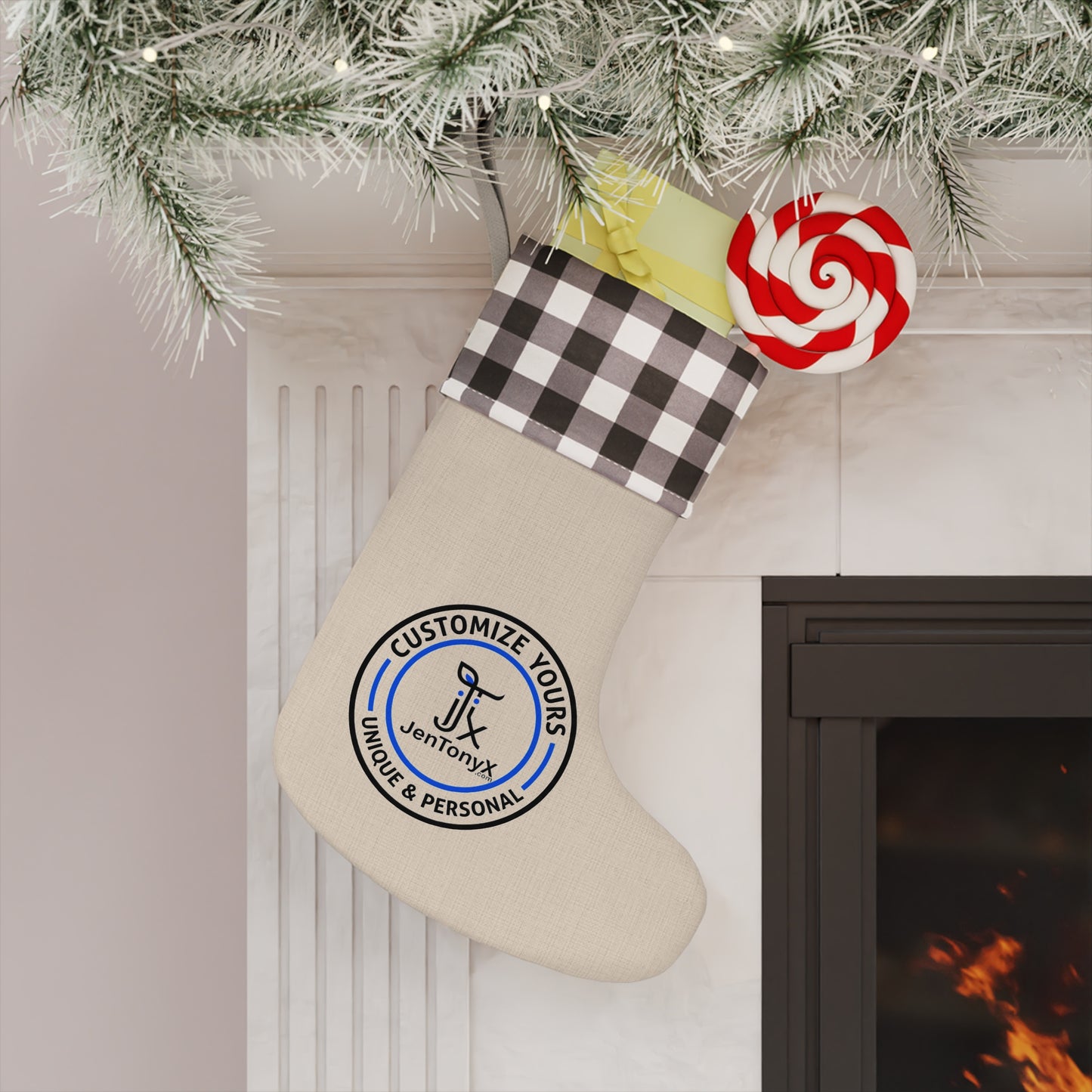 Personalized Plaid Cuff Christmas Stocking – Customizable Holiday Decor