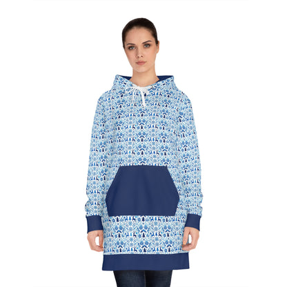 Blue Reindeer Snowflake – Women's Cozy Hoodie Dress