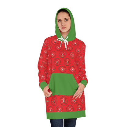 Red JTX Circle Snowflake Pattern – Women's Cozy Hoodie Dress