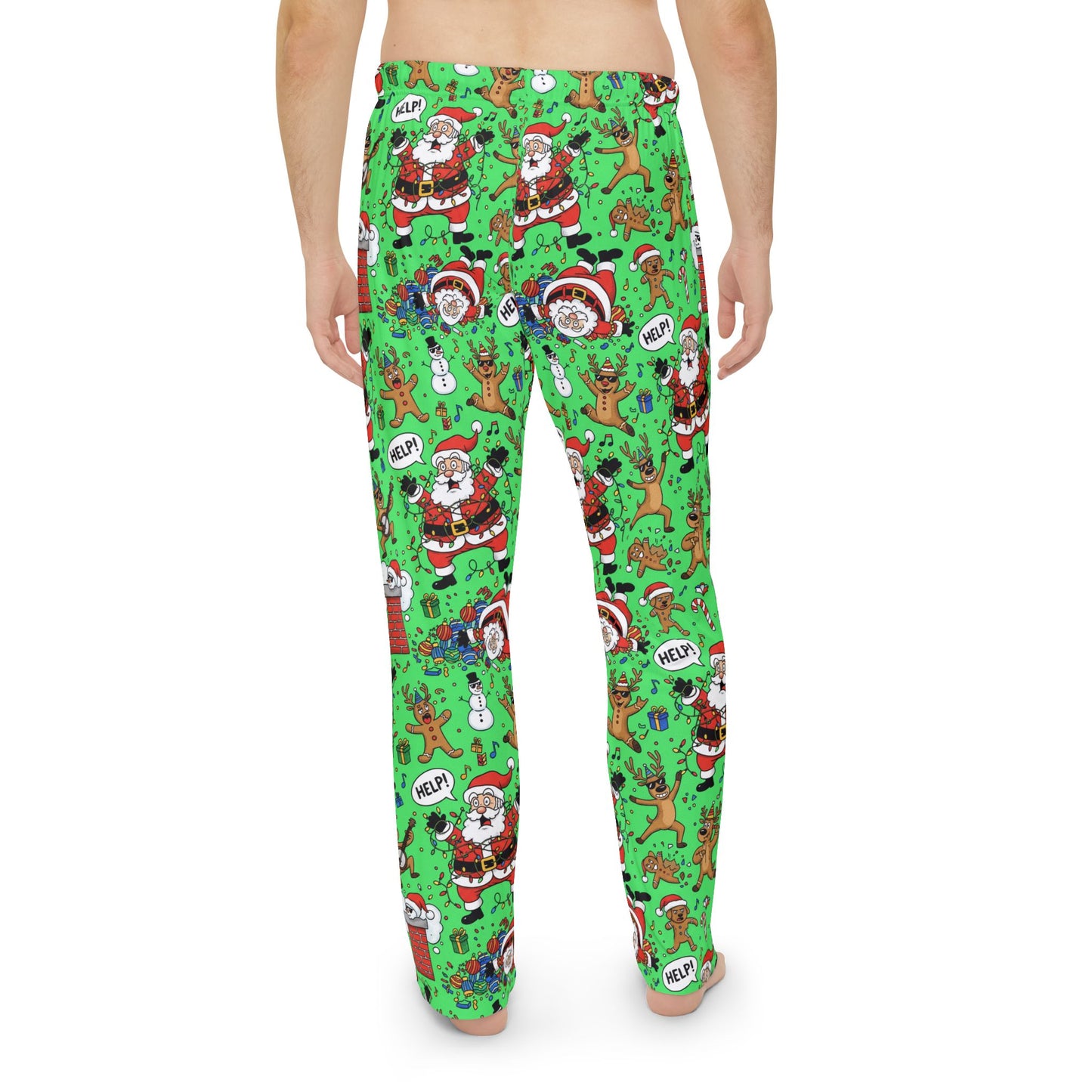 Santa & Gingerbread Madness — Men's Festive Holiday Pajama, Lounge, Sleepwear Pant