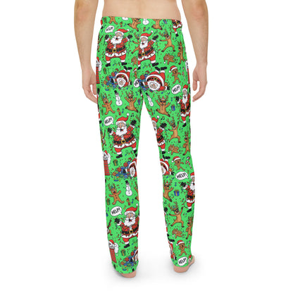 Santa & Gingerbread Madness — Men's Festive Holiday Pajama, Lounge, Sleepwear Pant