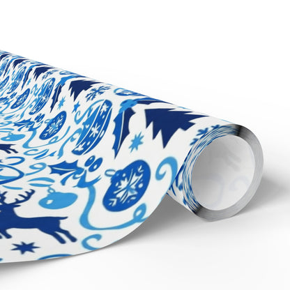 Blue Reindeer Snowflake Gift Wrap — Holiday Wrapping Paper Rolls