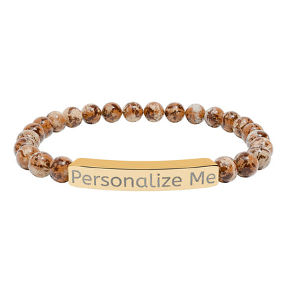 Personalized Natural Stone Bar Bracelet — Engraved Stretch Beaded Bracelet