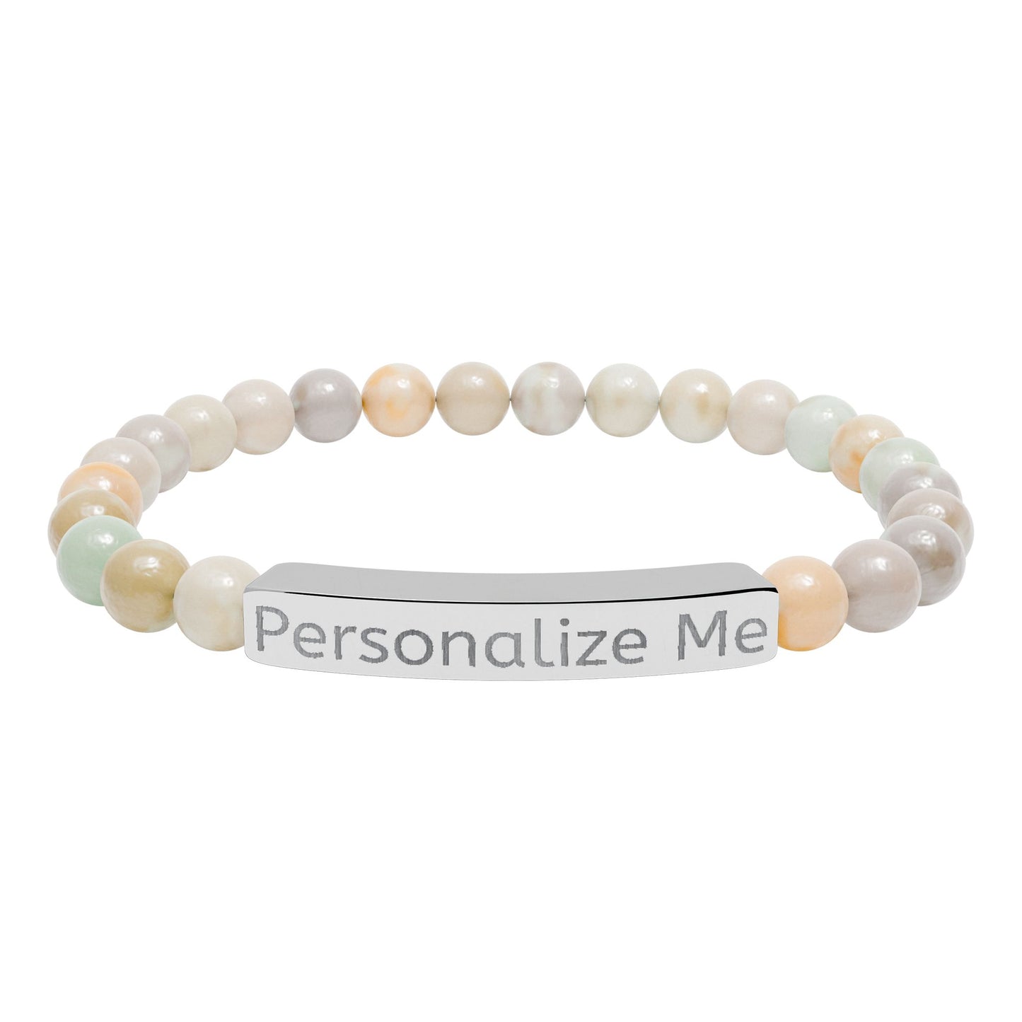 Personalized Natural Stone Bar Bracelet — Engraved Stretch Beaded Bracelet