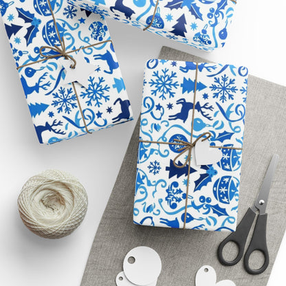 Blue Reindeer Snowflake Gift Wrap — Holiday Wrapping Paper Rolls