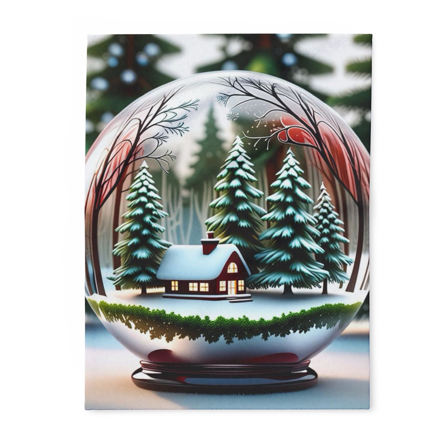 Fleece Blanket - Cozy Winter Wonderland Snow Globe Design