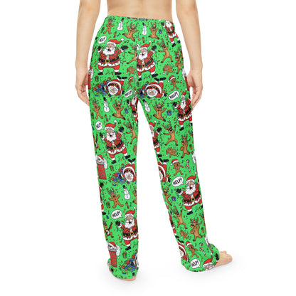 Santa & Gingerbread Madness — Women's Festive Holiday Pajama, Lounge, Sleepwear Pant