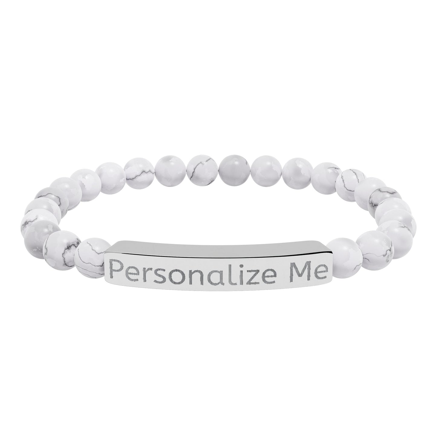 Personalized Natural Stone Bar Bracelet — Engraved Stretch Beaded Bracelet