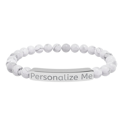Personalized Natural Stone Bar Bracelet — Engraved Stretch Beaded Bracelet