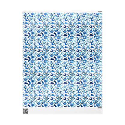 Blue Reindeer Snowflake Gift Wrap — Holiday Wrapping Paper Rolls
