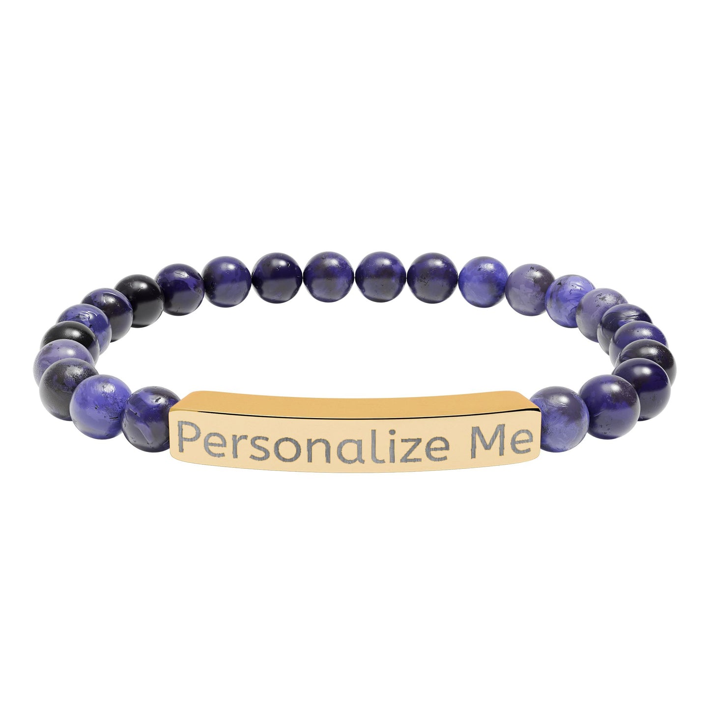Personalized Natural Stone Bar Bracelet — Engraved Stretch Beaded Bracelet