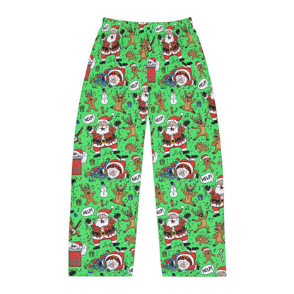 Santa & Gingerbread Madness — Men's Festive Holiday Pajama, Lounge, Sleepwear Pant