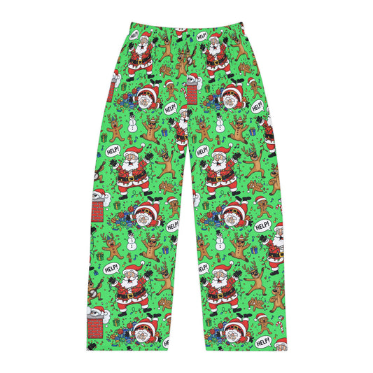 Santa & Gingerbread Madness — Men's Festive Holiday Pajama, Lounge, Sleepwear Pant