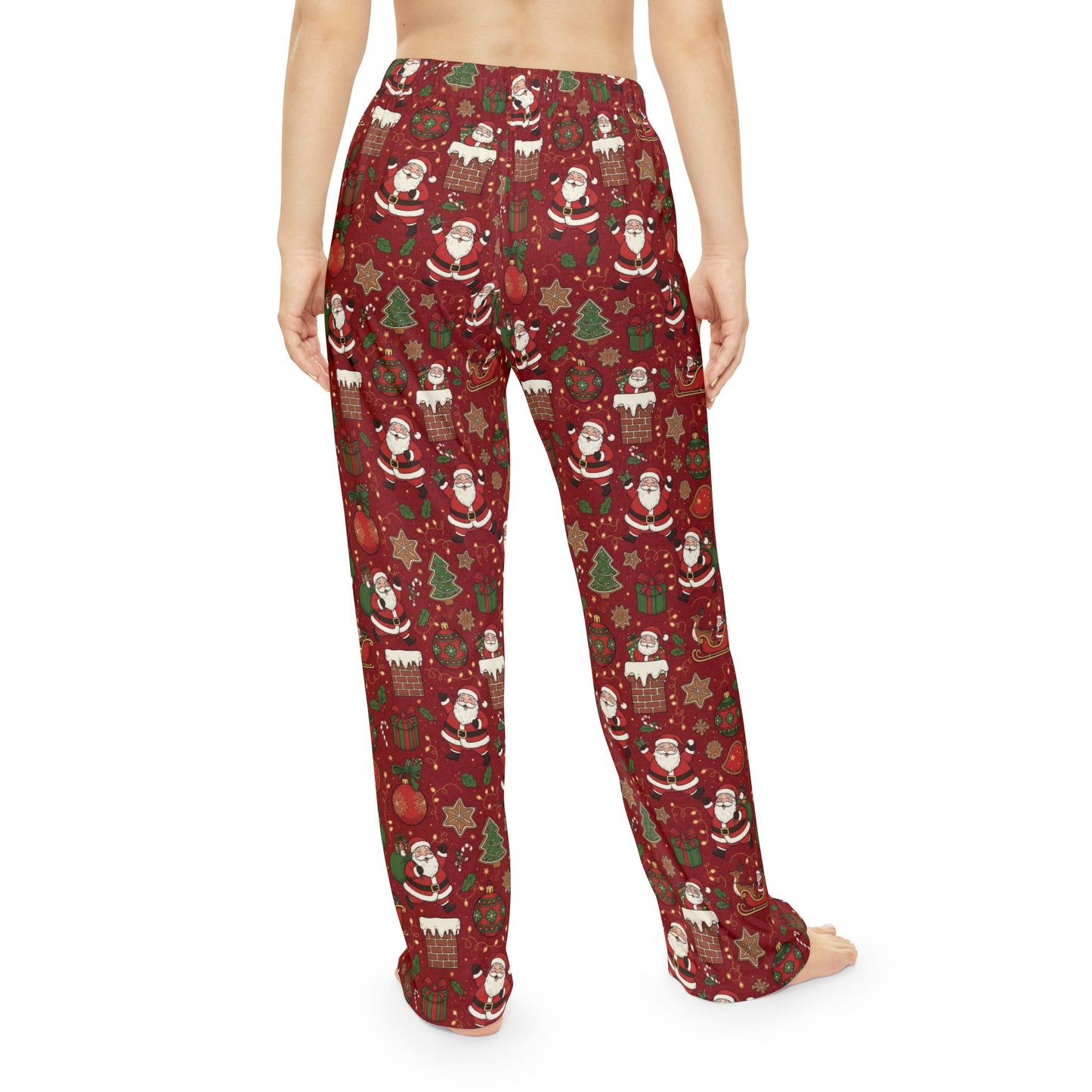 Christmas Santa Print — Women's Festive Holiday Pajama, Lounge, Sleepwear Pant