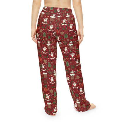 Christmas Santa Print — Women's Festive Holiday Pajama, Lounge, Sleepwear Pant