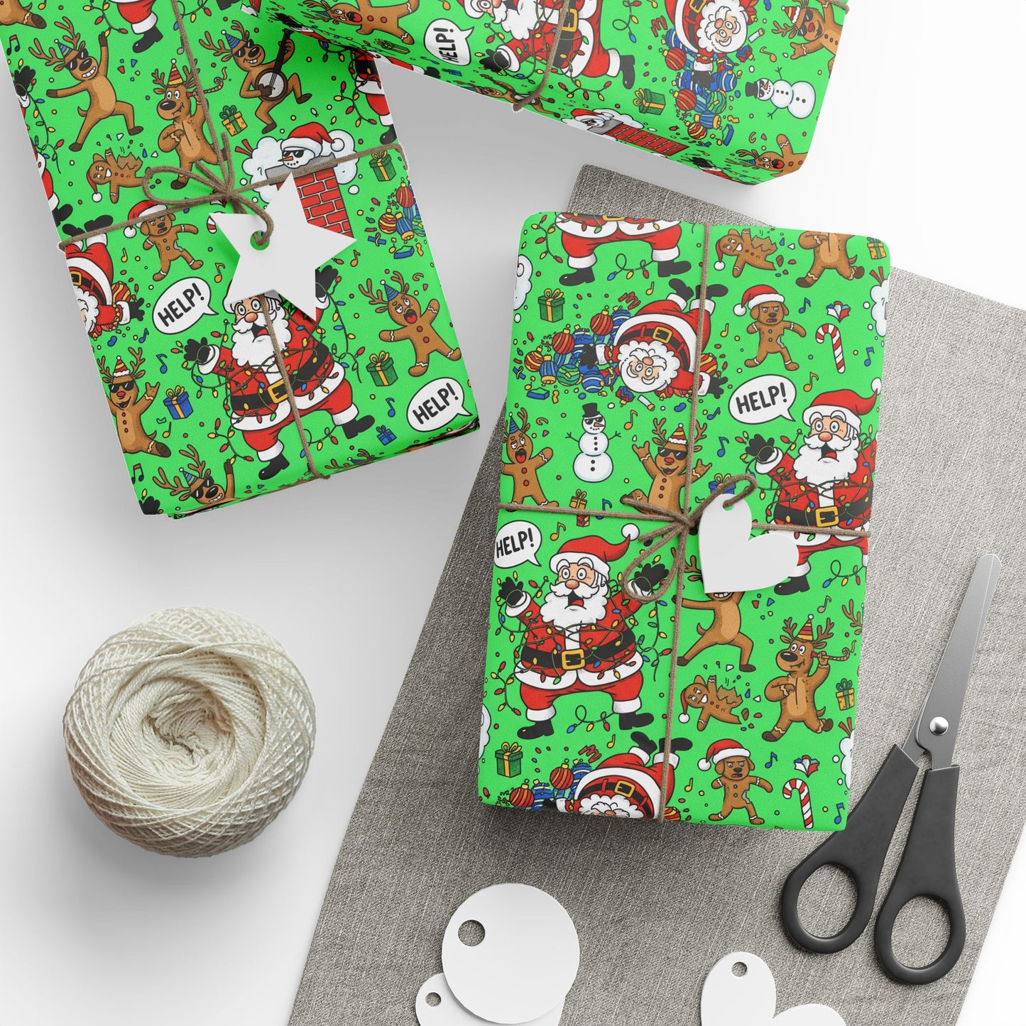 Green Santa & Gingerbread Madness — Holiday Wrapping Paper Rolls