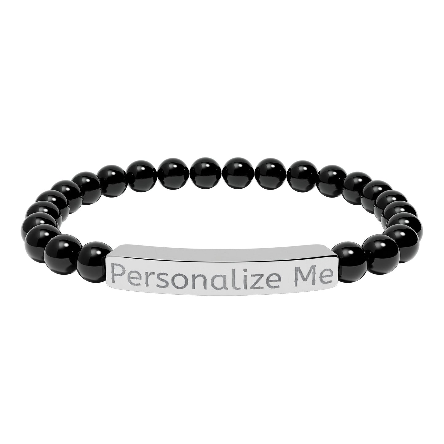 Personalized Natural Stone Bar Bracelet — Engraved Stretch Beaded Bracelet