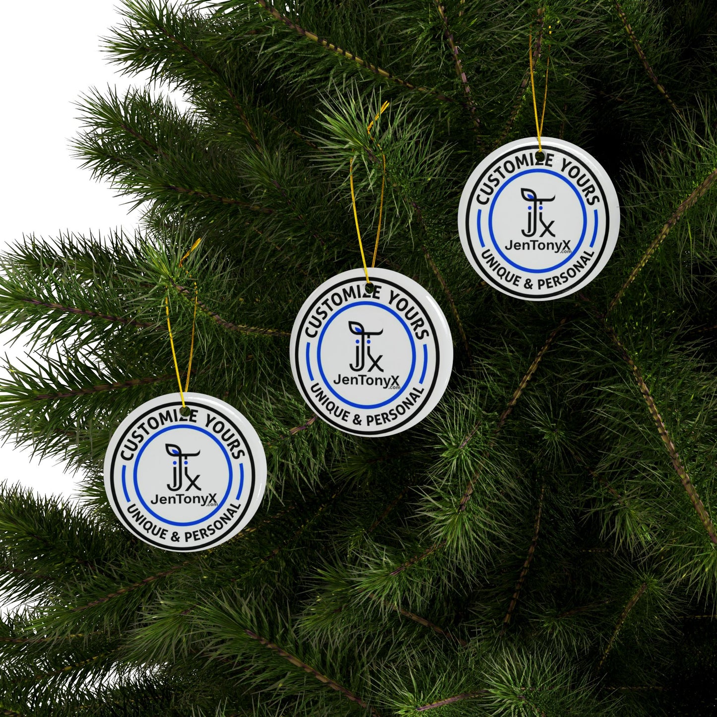 Personalized Ceramic Ornament – Christmas Tree Decoration (Double-Sided)