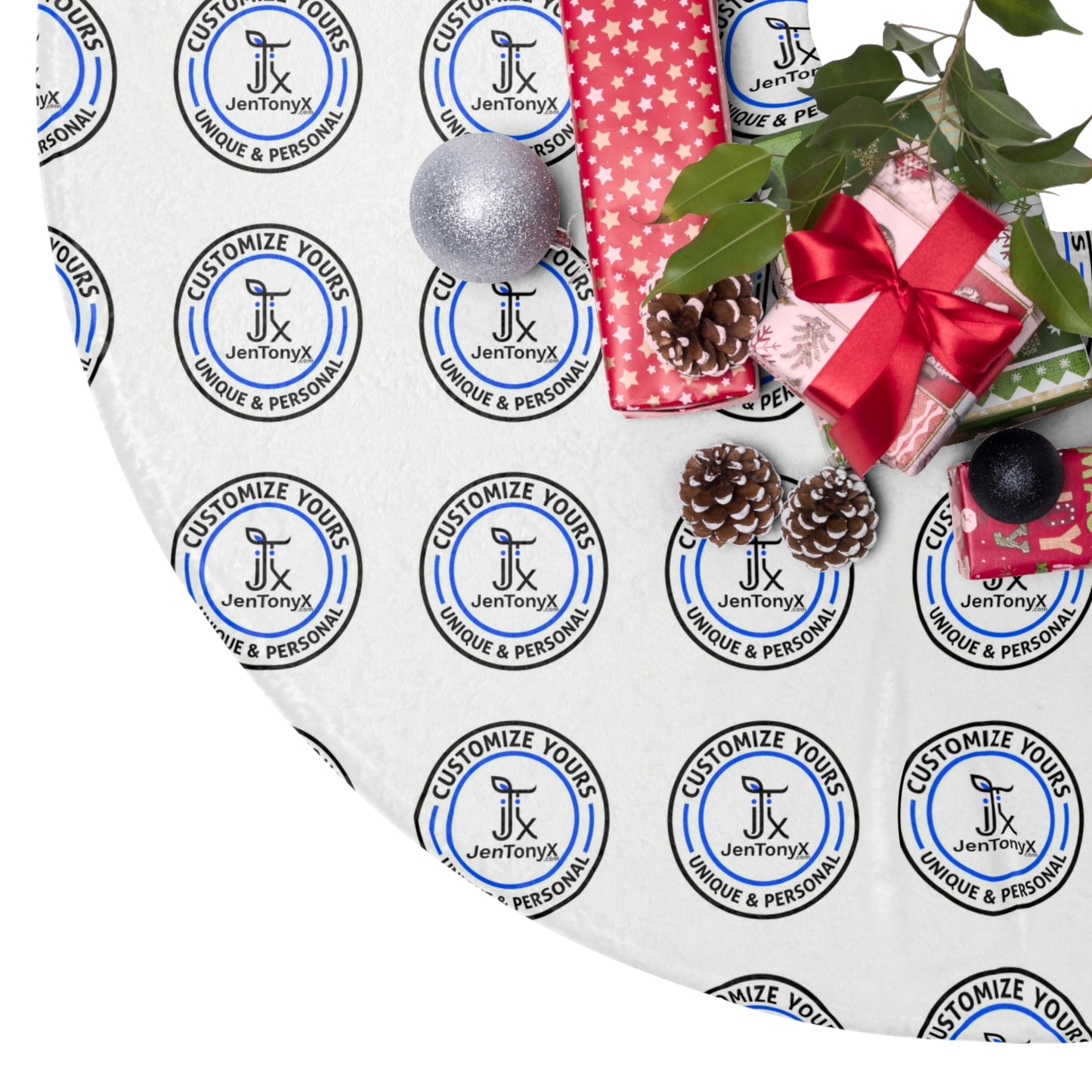 Custom Christmas Tree Skirt — Personalized Holiday Tree Skirt with Repeating or Single Design
