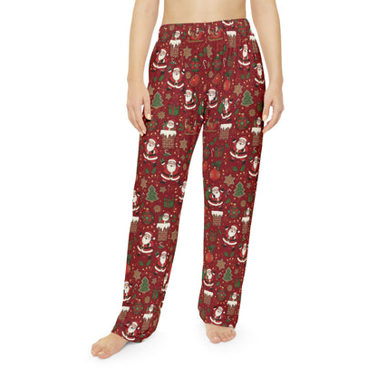 Christmas Santa Print — Women's Festive Holiday Pajama, Lounge, Sleepwear Pant