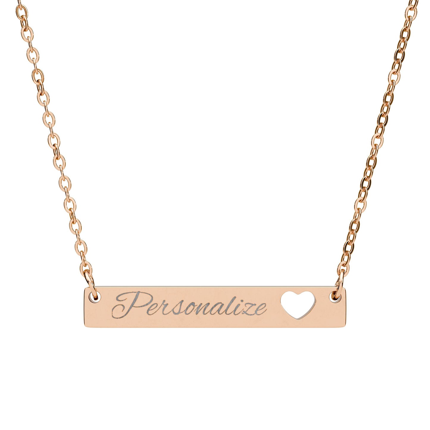 Personalized Cutout Heart Bar Necklace — Engraved Name Bar Pendant