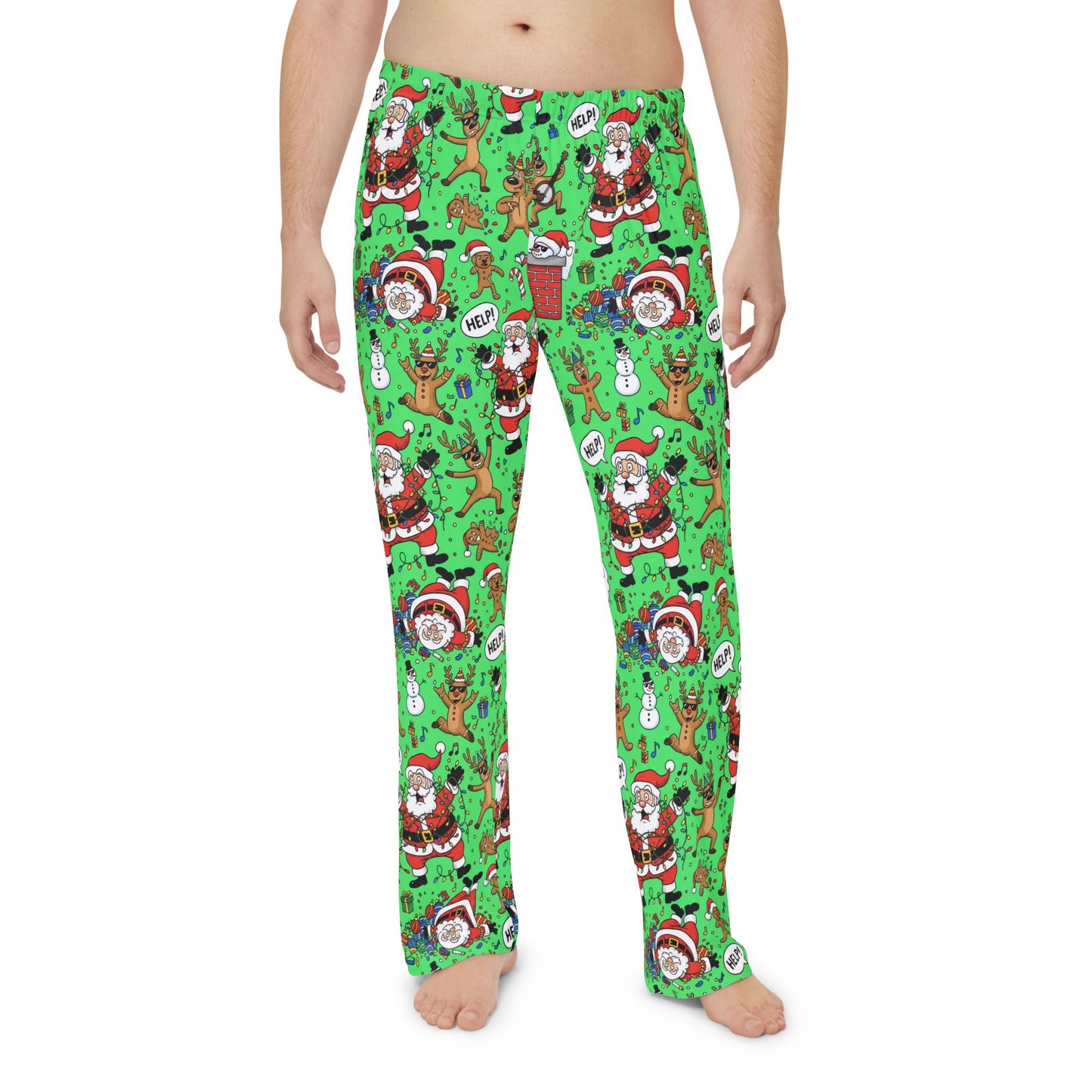 Santa & Gingerbread Madness — Men's Festive Holiday Pajama, Lounge, Sleepwear Pant