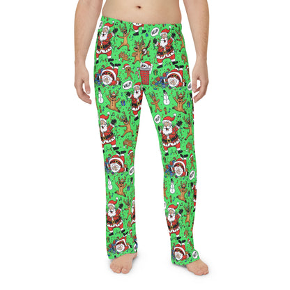 Santa & Gingerbread Madness — Men's Festive Holiday Pajama, Lounge, Sleepwear Pant