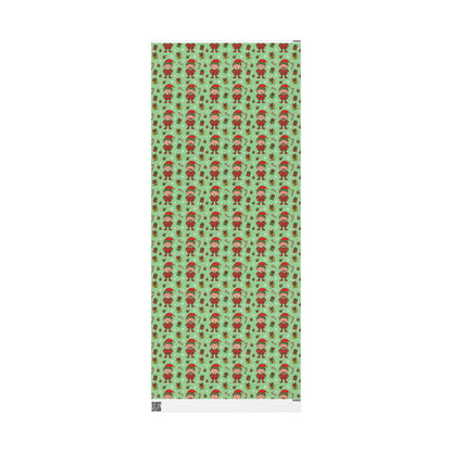 Personalize! Green Pattern with Elves, Presents & Candy Canes — Holiday Wrapping Paper Rolls
