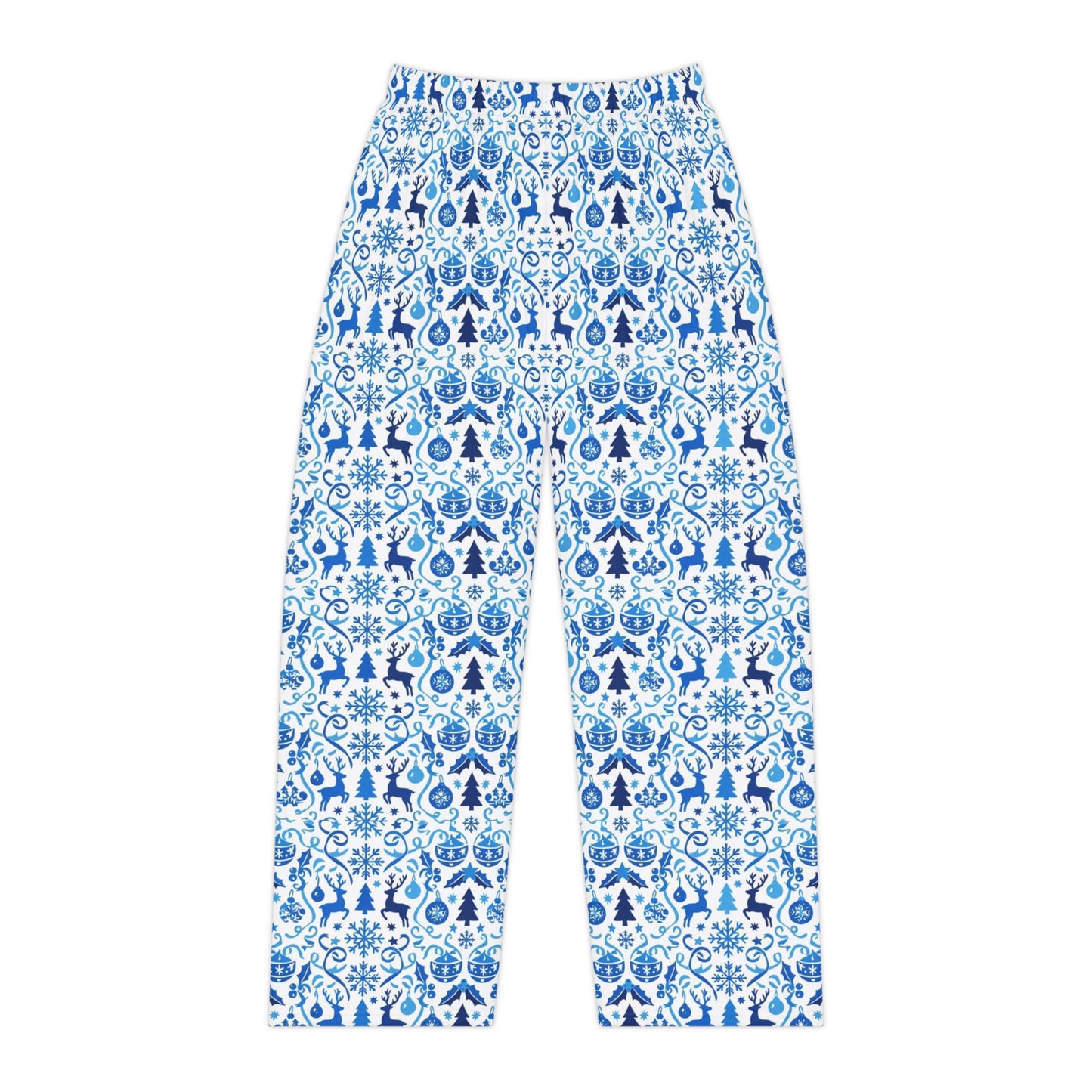 Blue Reindeer Snowflake — Women's Festive Holiday Pajama, Lounge, Sleepwear Pant