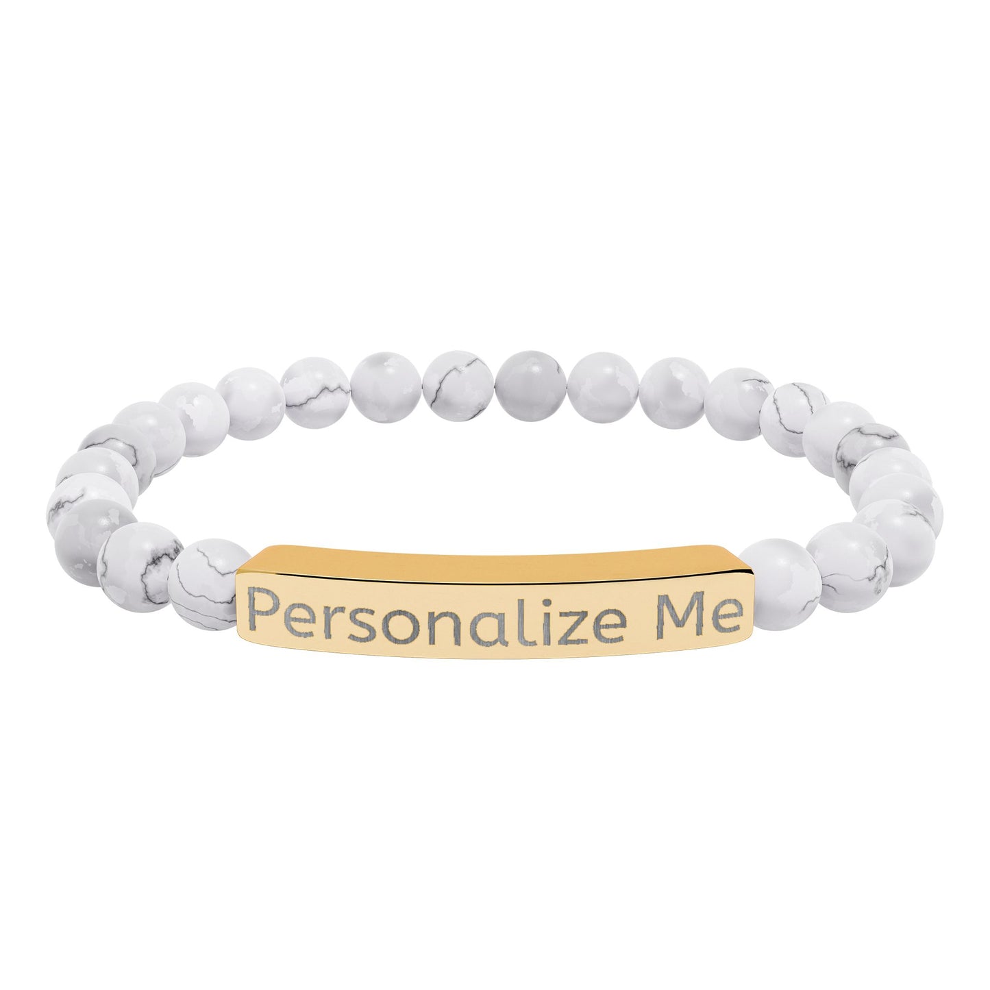Personalized Natural Stone Bar Bracelet — Engraved Stretch Beaded Bracelet