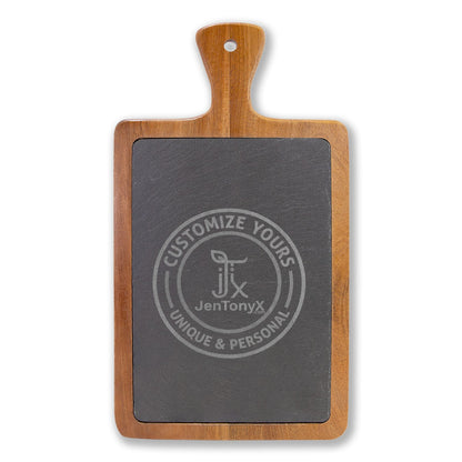 Personalized Engraved Charcuterie Board with Slate Insert & Cheese Knives