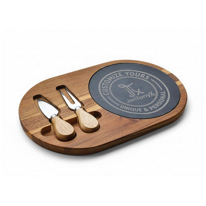 Personalized Engraved Charcuterie Board with Slate Insert & Cheese Knives