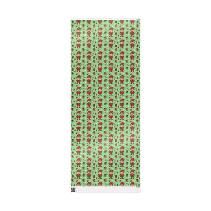 Personalize! Green Pattern with Elves, Presents & Candy Canes — Holiday Wrapping Paper Rolls