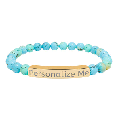 Personalized Natural Stone Bar Bracelet — Engraved Stretch Beaded Bracelet
