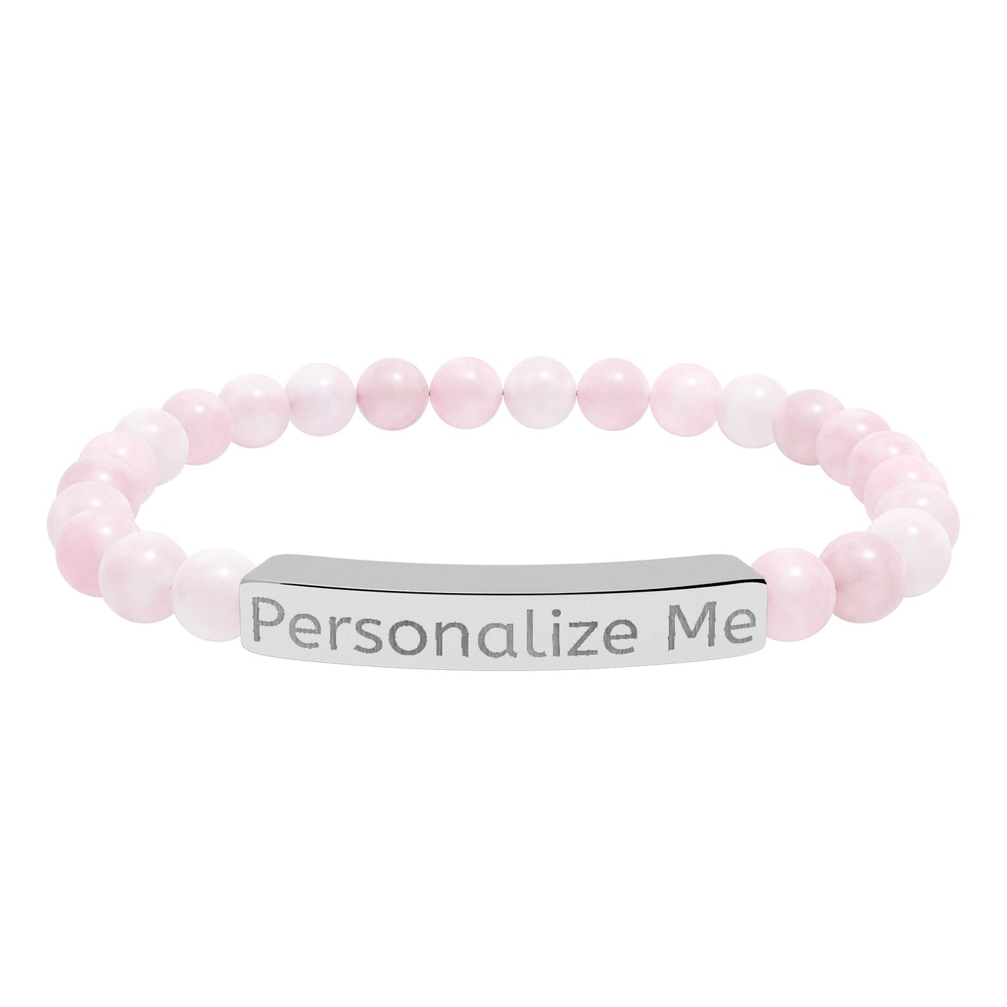 Personalized Natural Stone Bar Bracelet — Engraved Stretch Beaded Bracelet