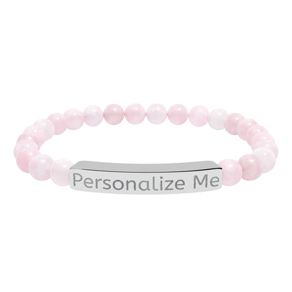 Personalized Natural Stone Bar Bracelet — Engraved Stretch Beaded Bracelet