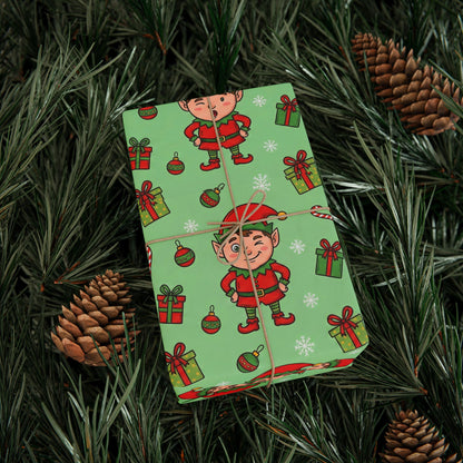 Personalize! Green Pattern with Elves, Presents & Candy Canes — Holiday Wrapping Paper Rolls