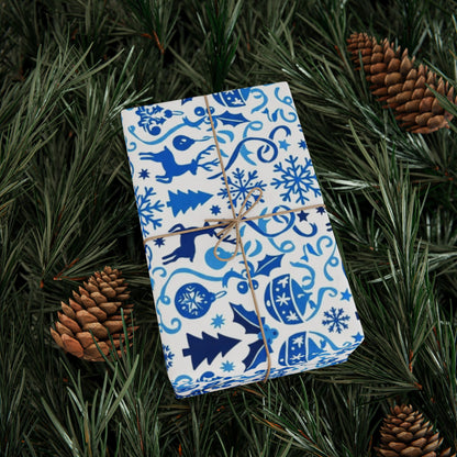 Blue Reindeer Snowflake Gift Wrap — Holiday Wrapping Paper Rolls