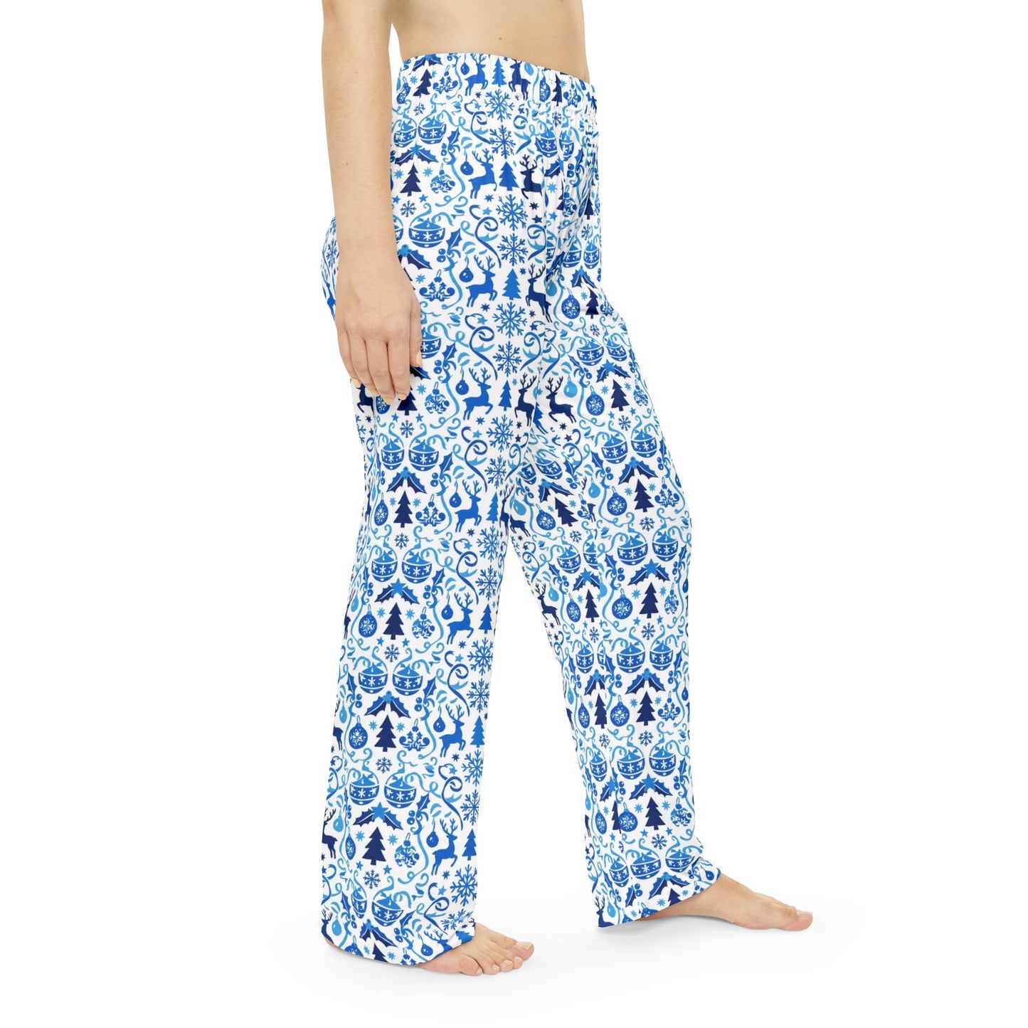 Blue Reindeer Snowflake — Women's Festive Holiday Pajama, Lounge, Sleepwear Pant