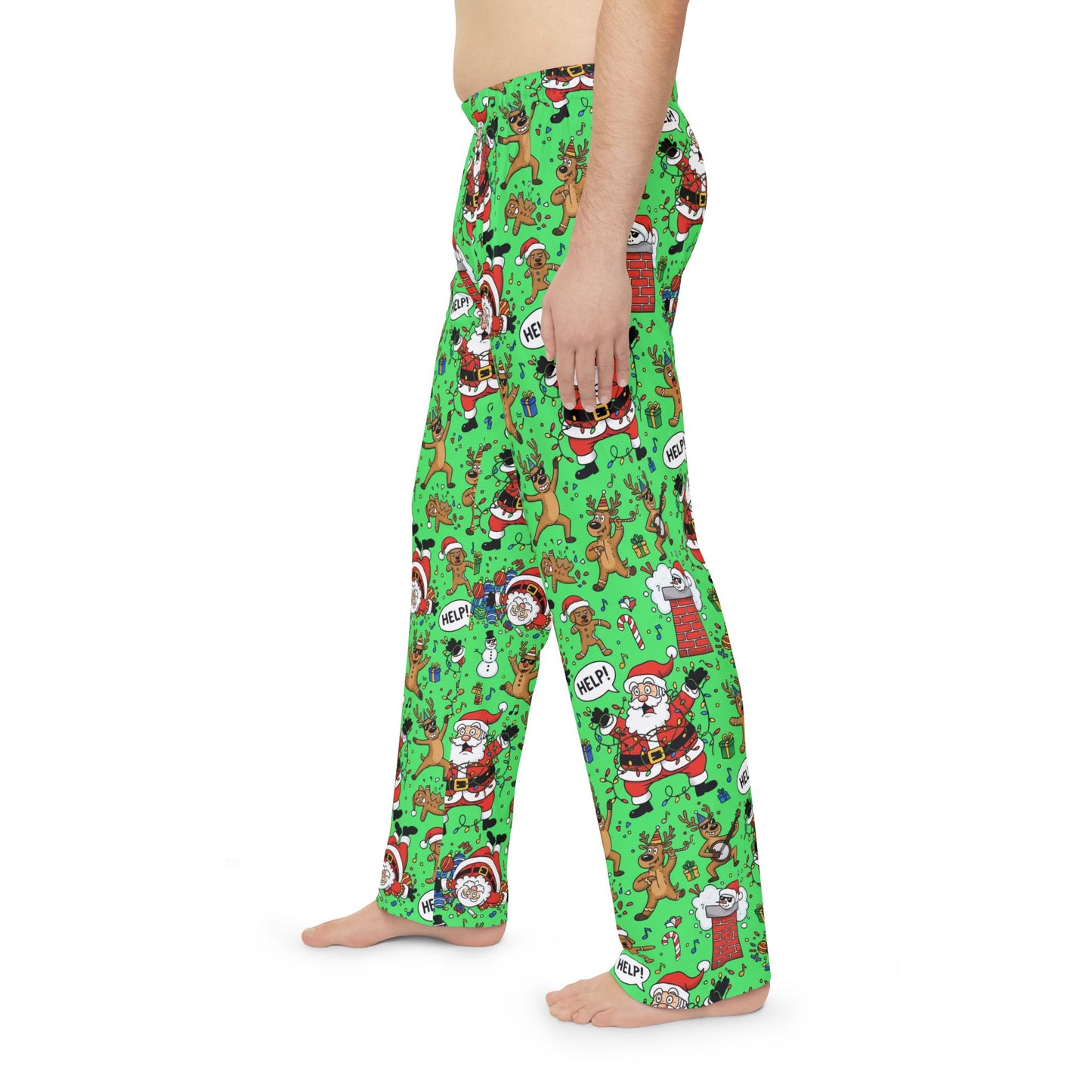 Santa & Gingerbread Madness — Men's Festive Holiday Pajama, Lounge, Sleepwear Pant