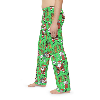 Santa & Gingerbread Madness — Men's Festive Holiday Pajama, Lounge, Sleepwear Pant