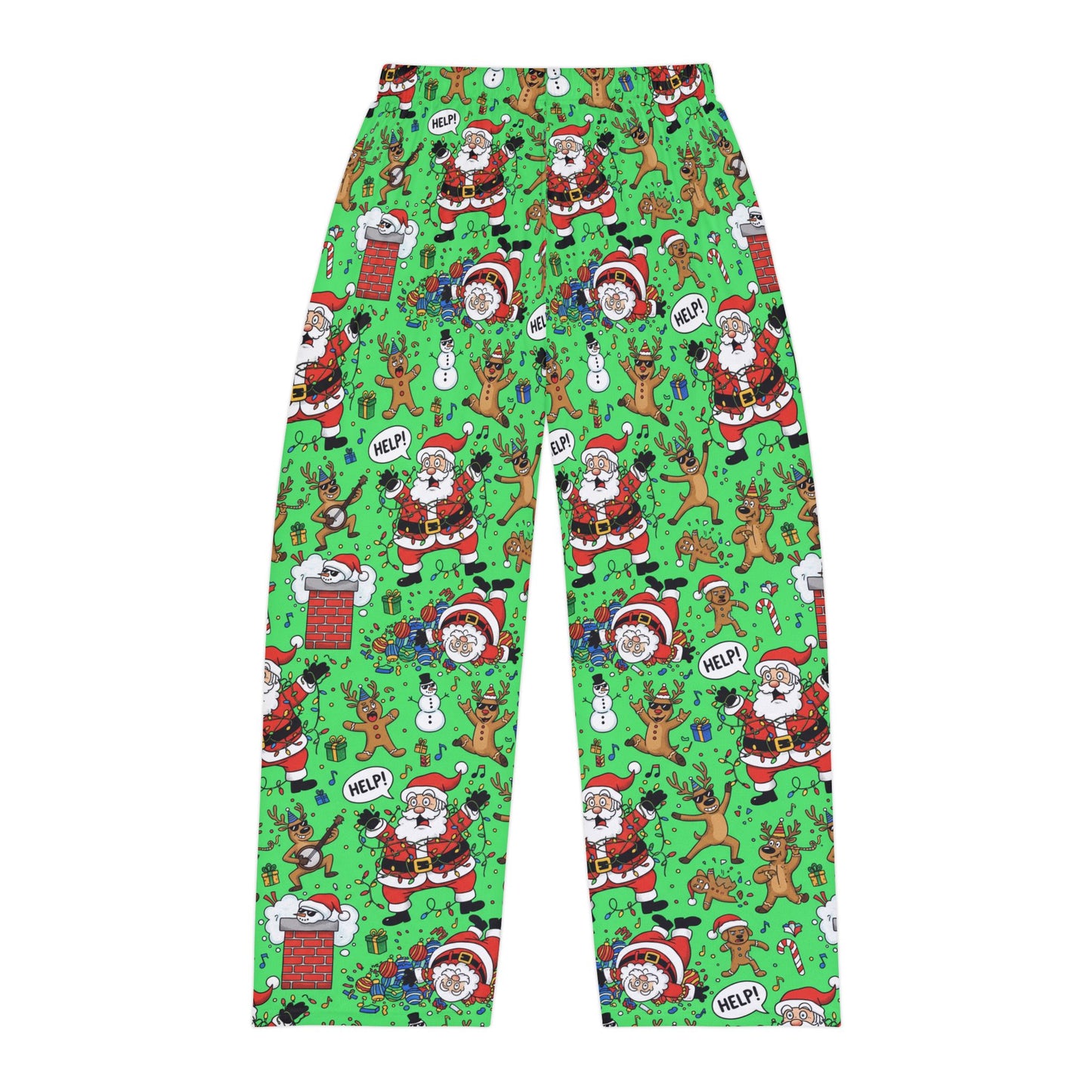 Santa & Gingerbread Madness — Men's Festive Holiday Pajama, Lounge, Sleepwear Pant