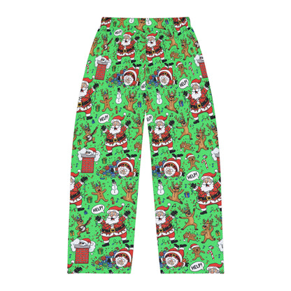 Santa & Gingerbread Madness — Men's Festive Holiday Pajama, Lounge, Sleepwear Pant