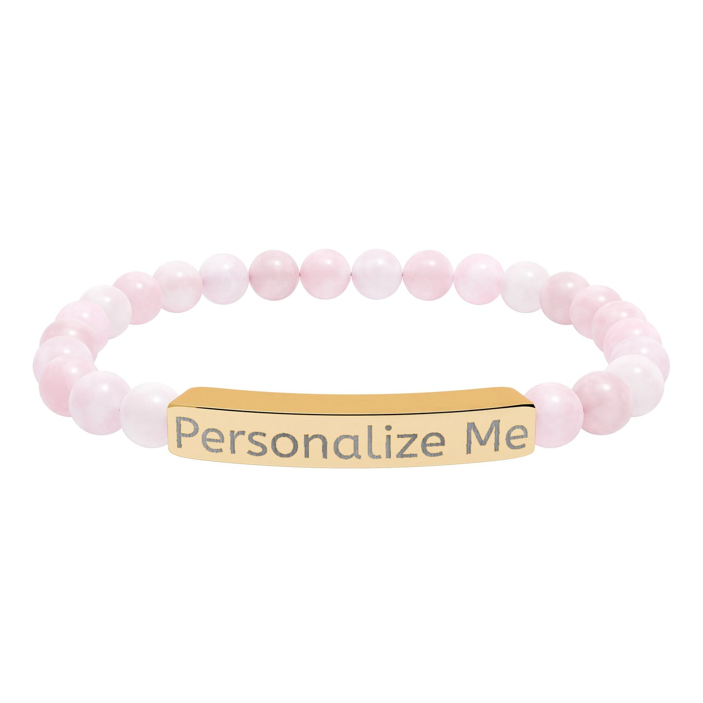 Personalized Natural Stone Bar Bracelet — Engraved Stretch Beaded Bracelet