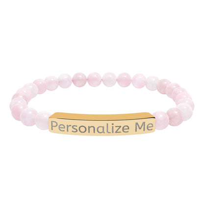 Personalized Natural Stone Bar Bracelet — Engraved Stretch Beaded Bracelet